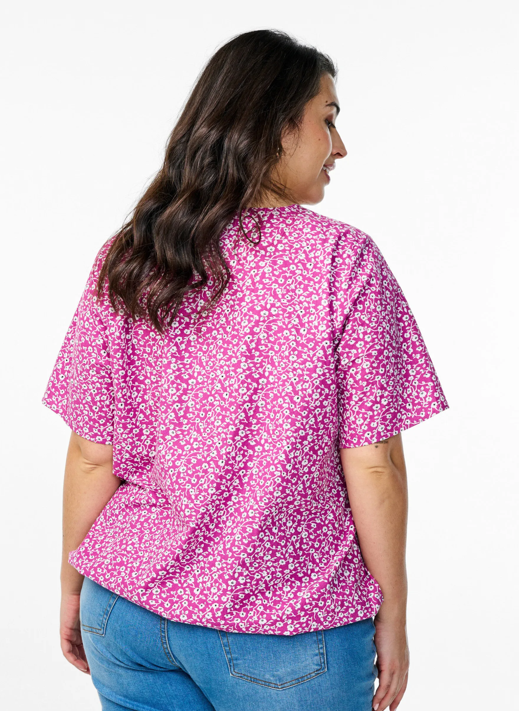 Baumwoll-Bluse mit Print und kurzen Ärmeln