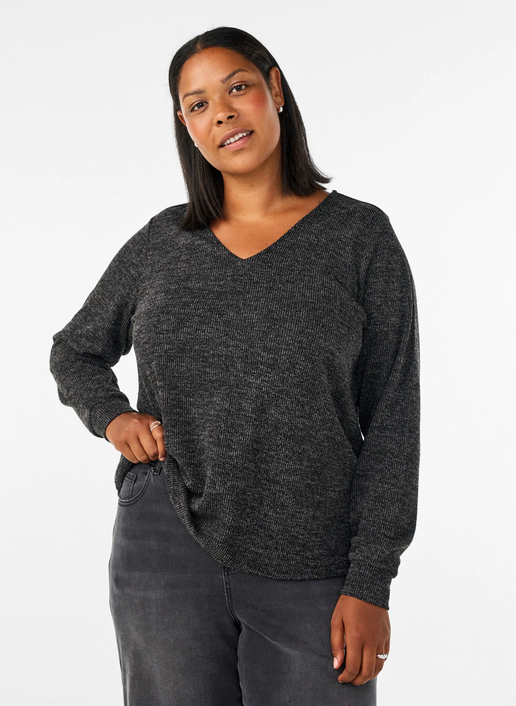 Bluse aus Jersey mit V-Ausschnitt und langen Ärmeln