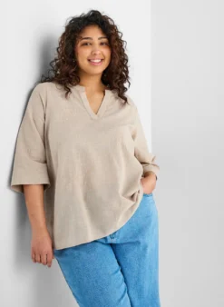 Bluse aus Leinen und Viskose mit 1/2-Ärmeln