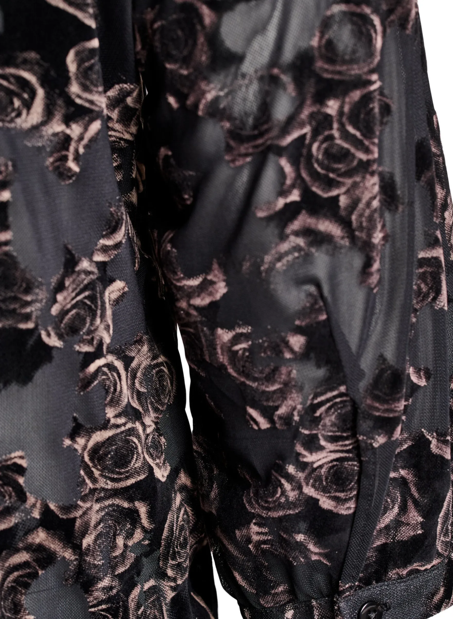 Bluse aus Mesh mit Veloursrosen und 3/4-Ärmeln