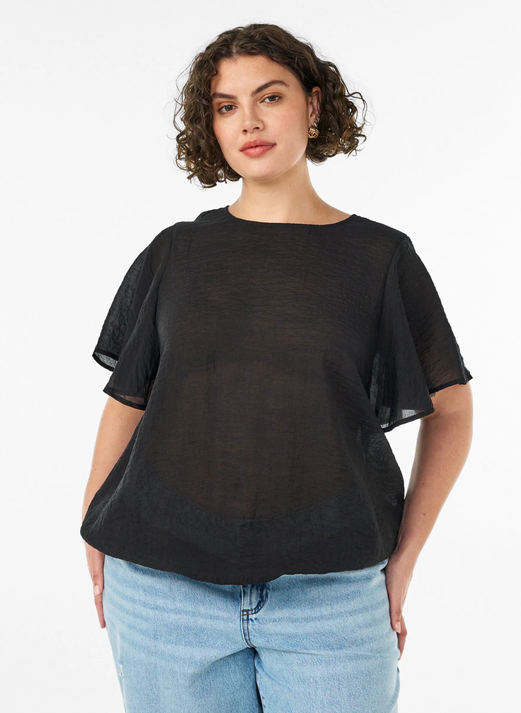 Bluse mit Ballonform und Flügelärmeln