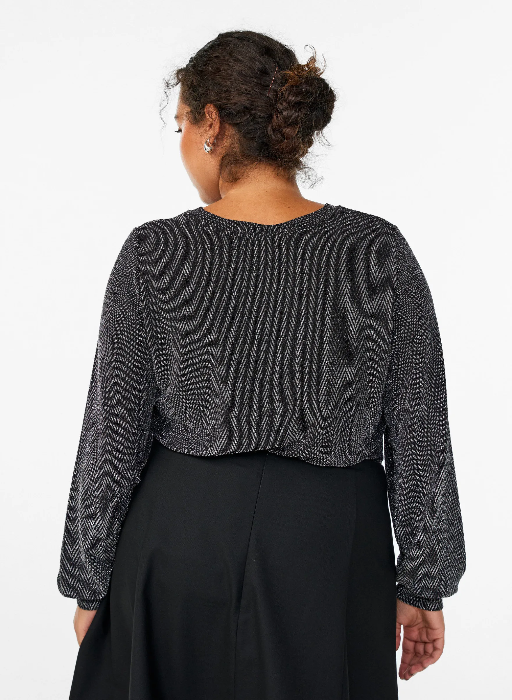 Bluse mit Fischgrätenmuster und Glitzerfaden