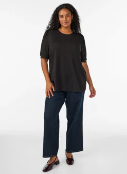 Bluse mit Knopfdetail und kurzen Puffärmeln