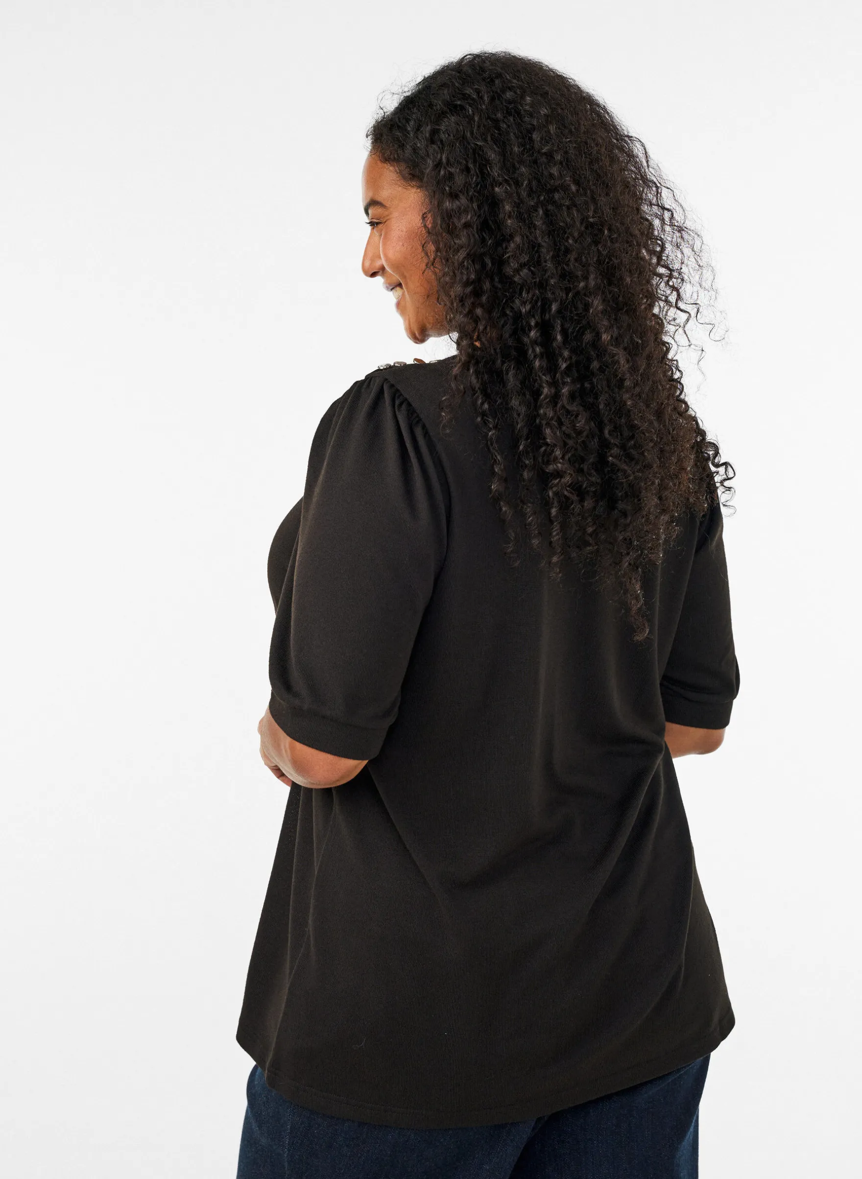 Bluse mit Knopfdetail und kurzen Puffärmeln
