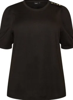 Bluse mit Knopfdetail und kurzen Puffärmeln