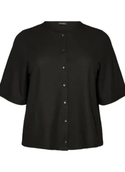 Bluse mit Rippstruktur und Knopfleiste