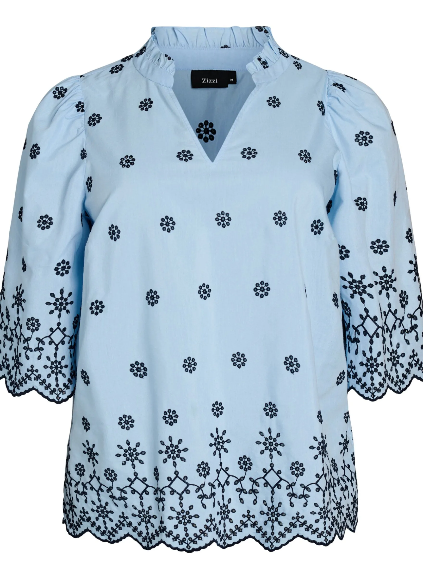 Bluse mit 3/4-Ärmeln und gesticktem Muster