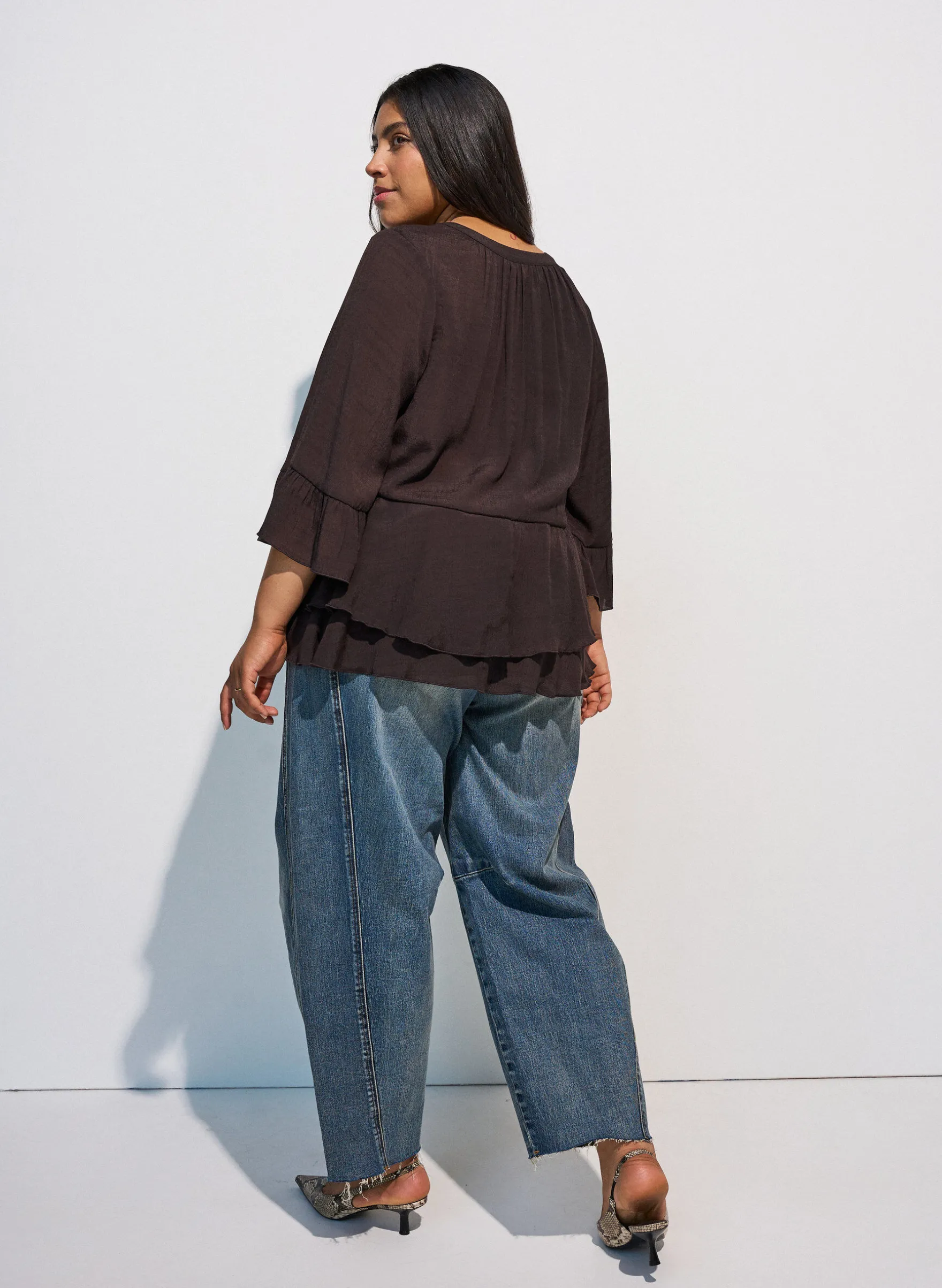 Bluse mit 3/4-Ärmeln und Rüschendetails