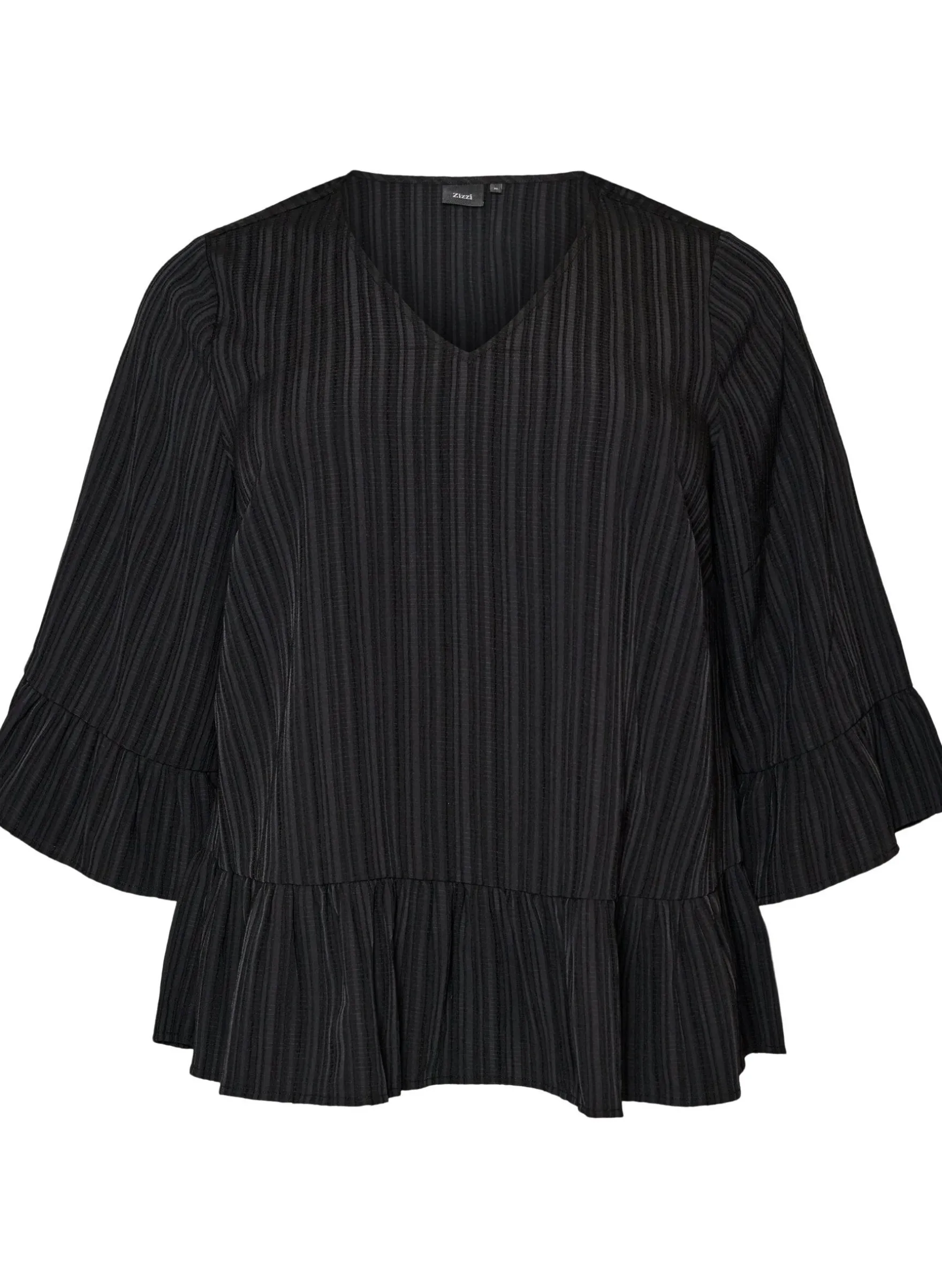 Bluse mit Struktur, V-Ausschnitt und Rüschen