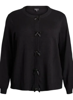 Cardigan mit perlenbestickten Schleifen und Druckknöpfen