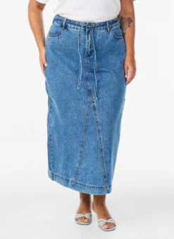 Denim-Maxirock mit Bindegürtel