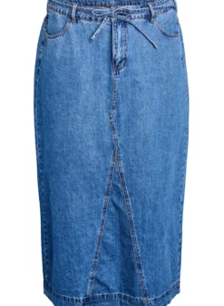 Denim-Maxirock mit Bindegürtel
