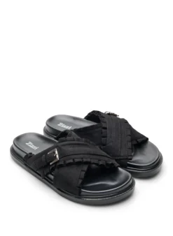 Extra Weite - Sandalen mit überkreuzten Riemen und Rüschenkanten
