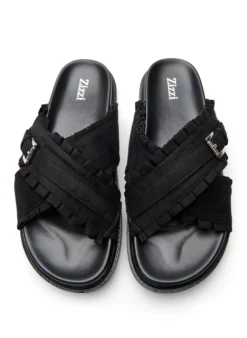 Extra Weite - Sandalen mit überkreuzten Riemen und Rüschenkanten