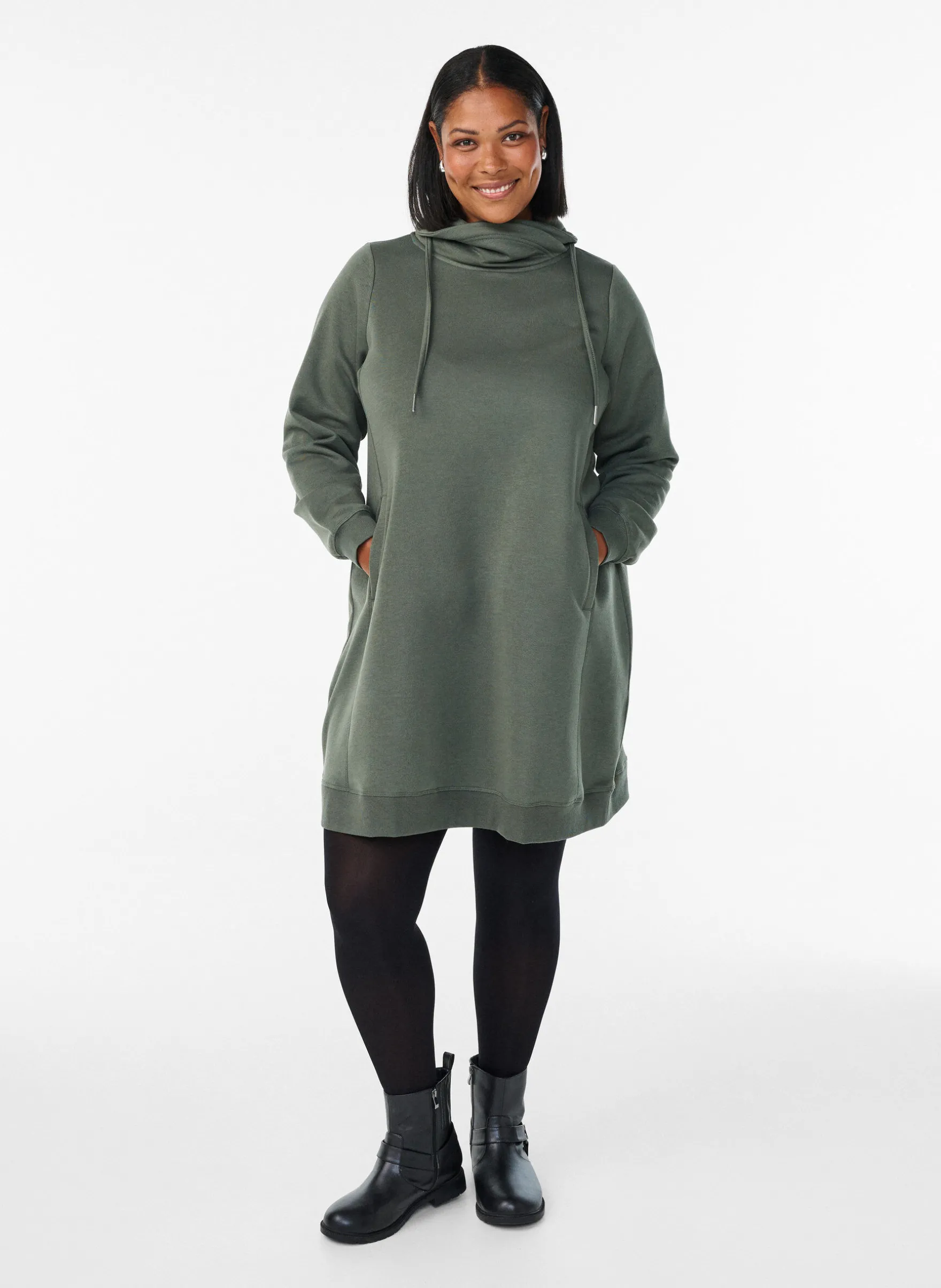 FLASH - Kurzes Sweatshirtkleid mit Stehkragen und Taschen