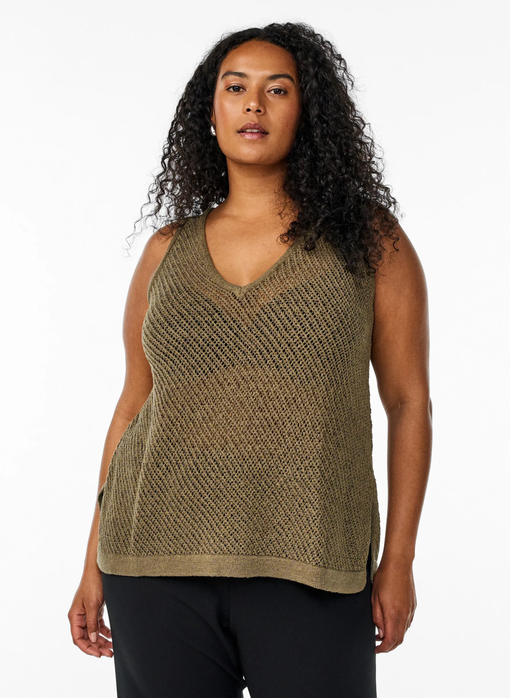 FLASH - Ärmelloser Stricktop mit V-Ausschnitt