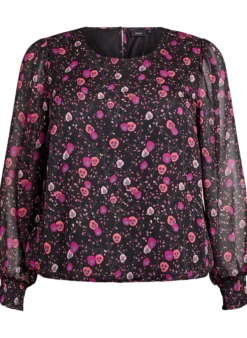 Geblümte Bluse aus Chiffon mit transparenten Ärmeln