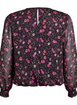 Geblümte Bluse aus Chiffon mit transparenten Ärmeln