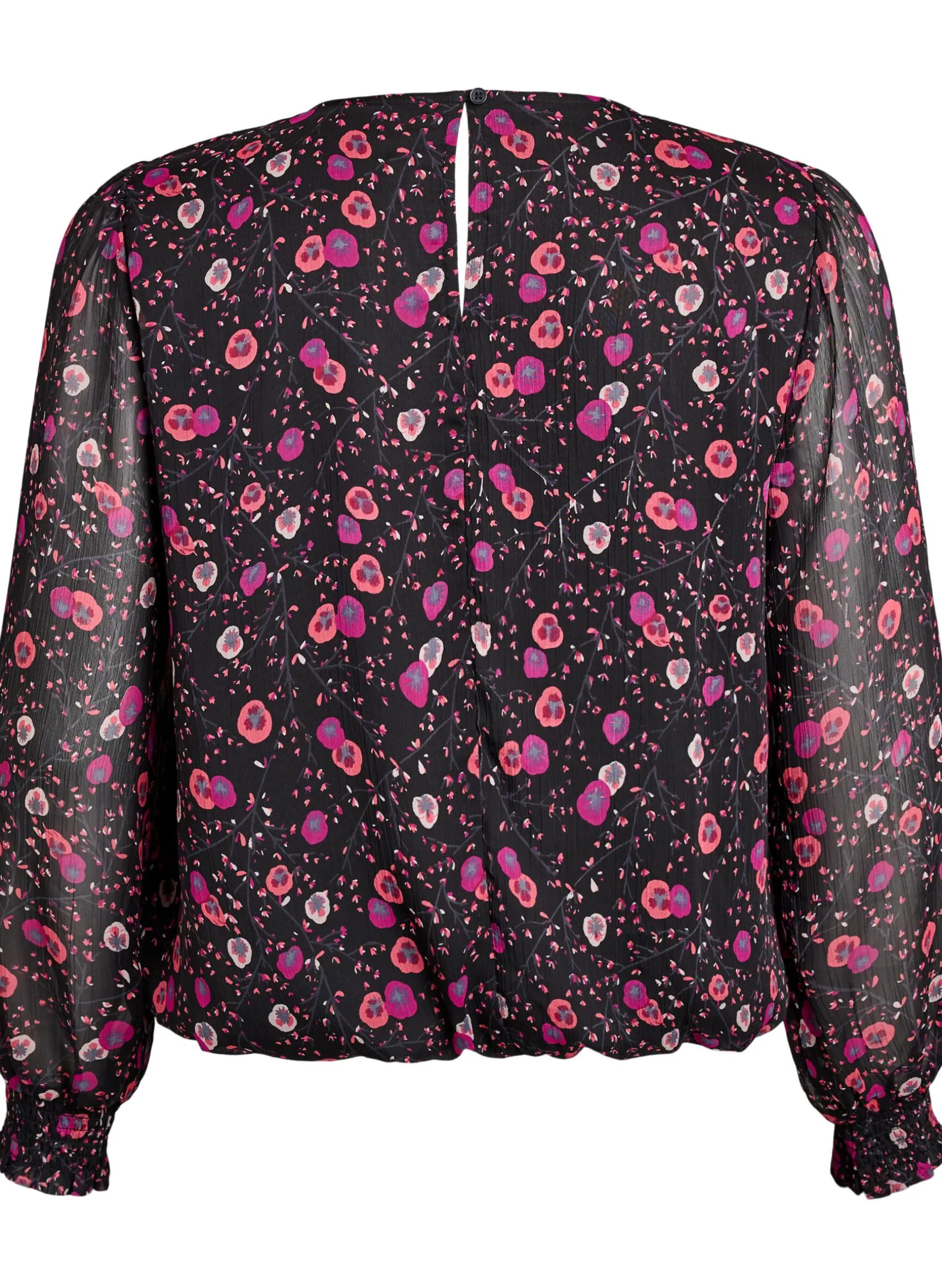 Geblümte Bluse aus Chiffon mit transparenten Ärmeln