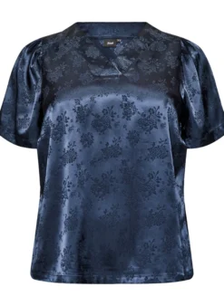 Geblümte Bluse aus Satin mit V-Ausschnitt