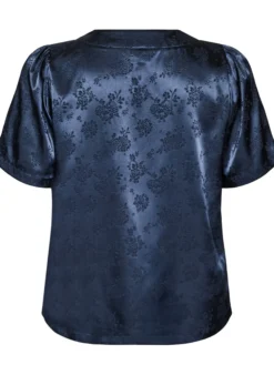 Geblümte Bluse aus Satin mit V-Ausschnitt