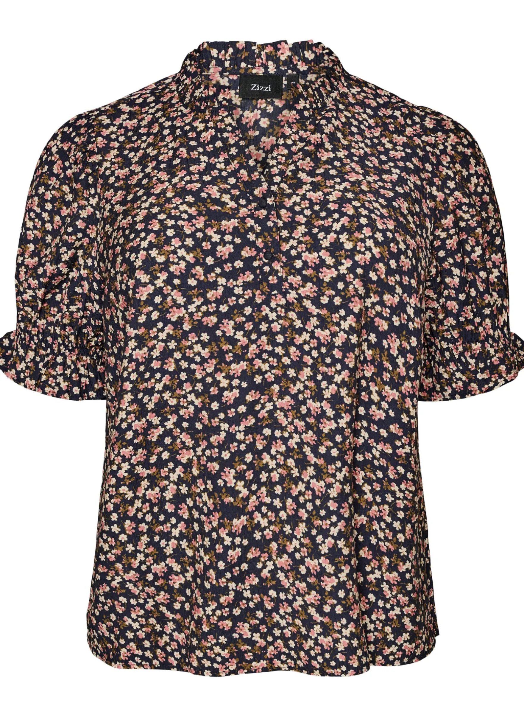 Geblümte Bluse aus Viskose mit kurzen Ärmeln und Smockdetails