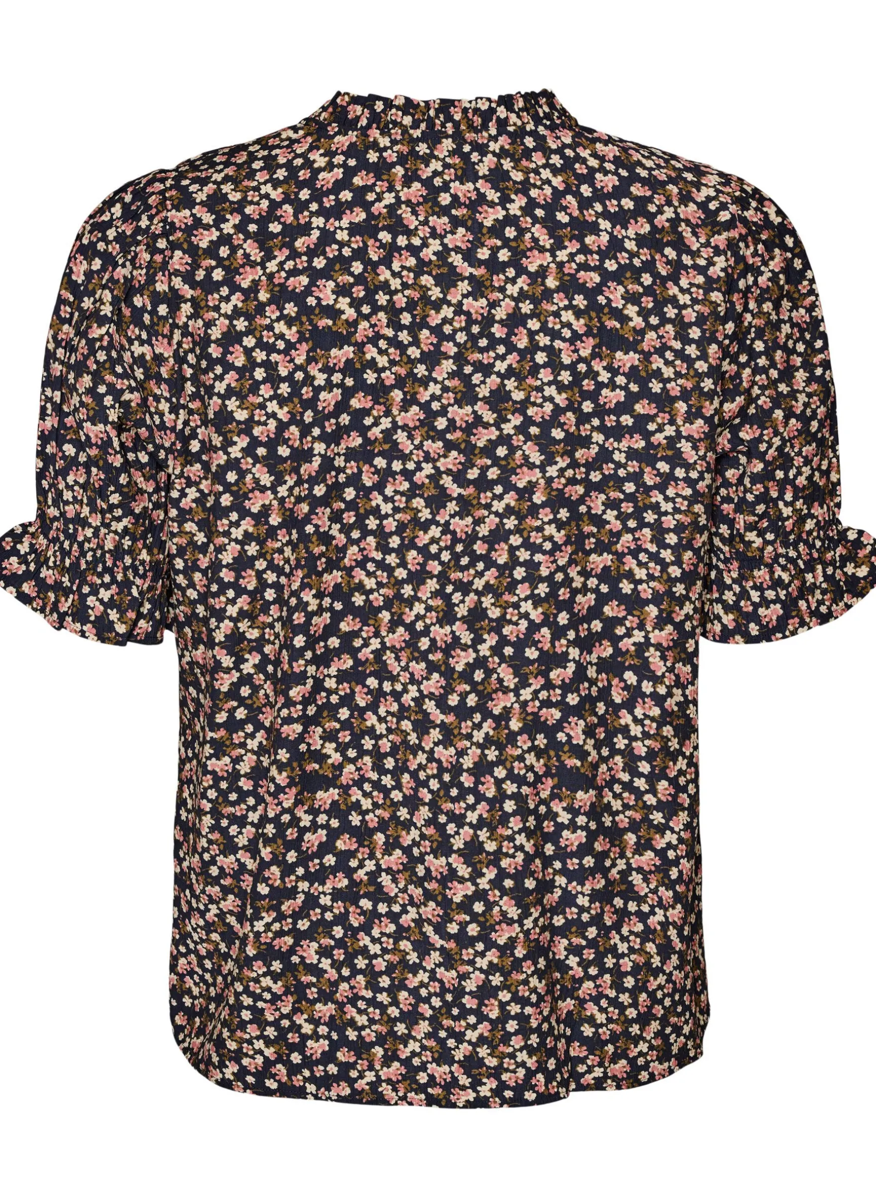 Geblümte Bluse aus Viskose mit kurzen Ärmeln und Smockdetails