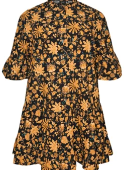 Geblümtes Kleid aus Baumwolle mit Rüschendetails und lockerer A-Linien-Form