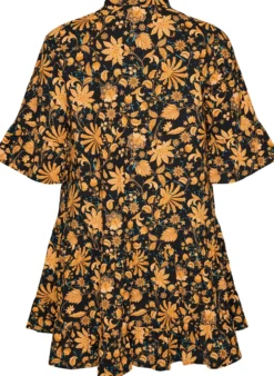 Geblümtes Kleid aus Baumwolle mit Rüschendetails und lockerer A-Linien-Form