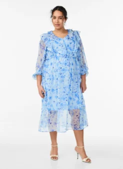 Geblümtes Kleid aus Chiffon mit Rüschen und langen Ärmeln
