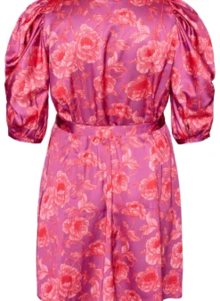 Geblümtes Kleid mit Puffärmeln und Bindegürtel