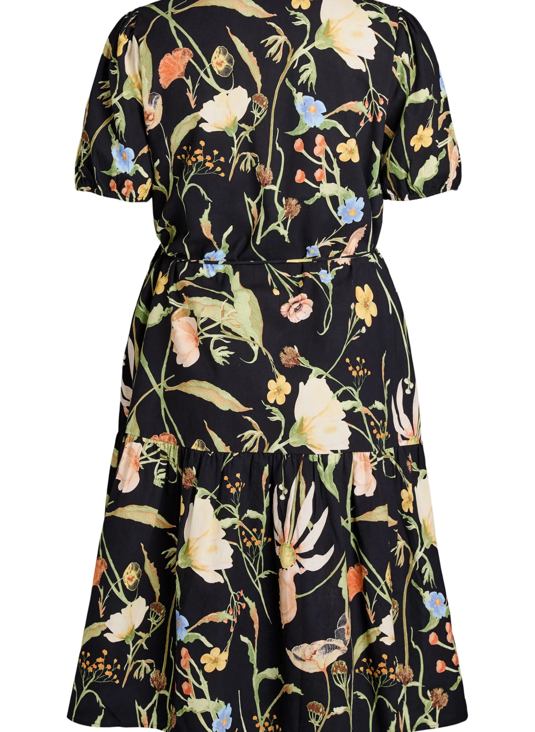Geblümtes Midikleid mit Bindegürtel