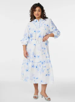 Geblümtes Midikleid mit Gürtel und langen Ärmeln