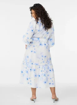 Geblümtes Midikleid mit Gürtel und langen Ärmeln