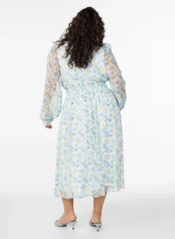 Geblümtes Midikleid mit Wickeloptik und Smock