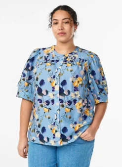 Gemusterte Hemdbluse mit 1/2-Ärmeln
