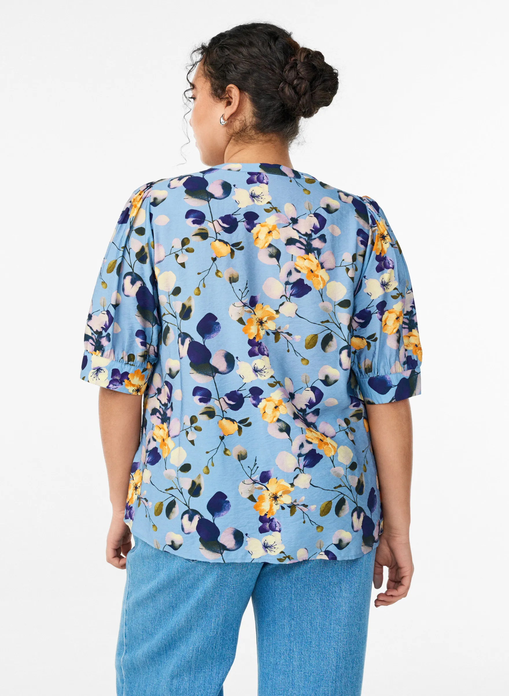 Gemusterte Hemdbluse mit 1/2-Ärmeln