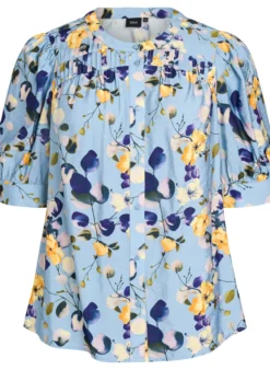 Gemusterte Hemdbluse mit 1/2-Ärmeln
