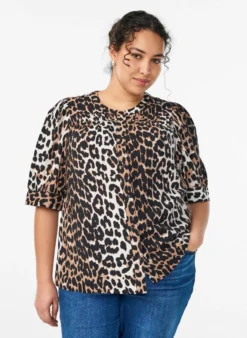 Gemusterte Hemdbluse mit 1/2-Ärmeln