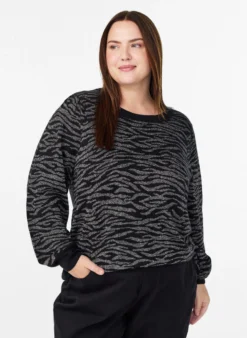 Gemusterte Strickbluse mit Glitzereffekt