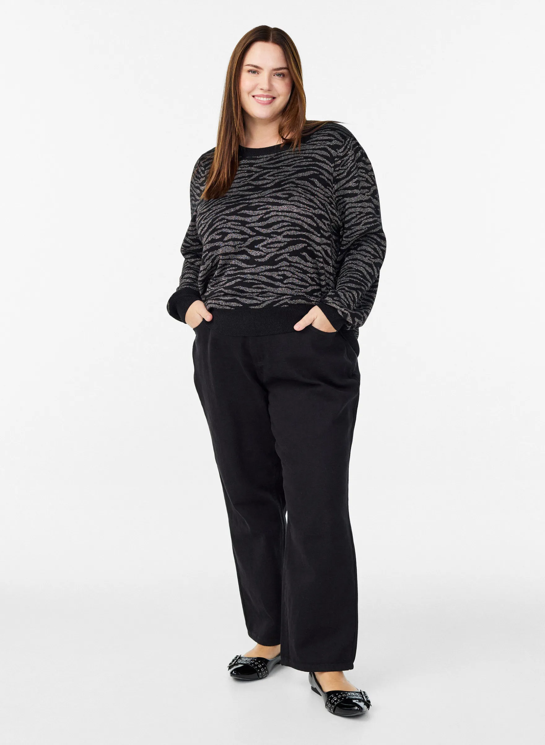 Gemusterte Strickbluse mit Glitzereffekt