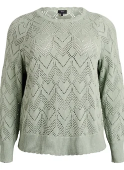 Gemusterte Strickbluse mit welligem Rand und Rundhalsausschnitt