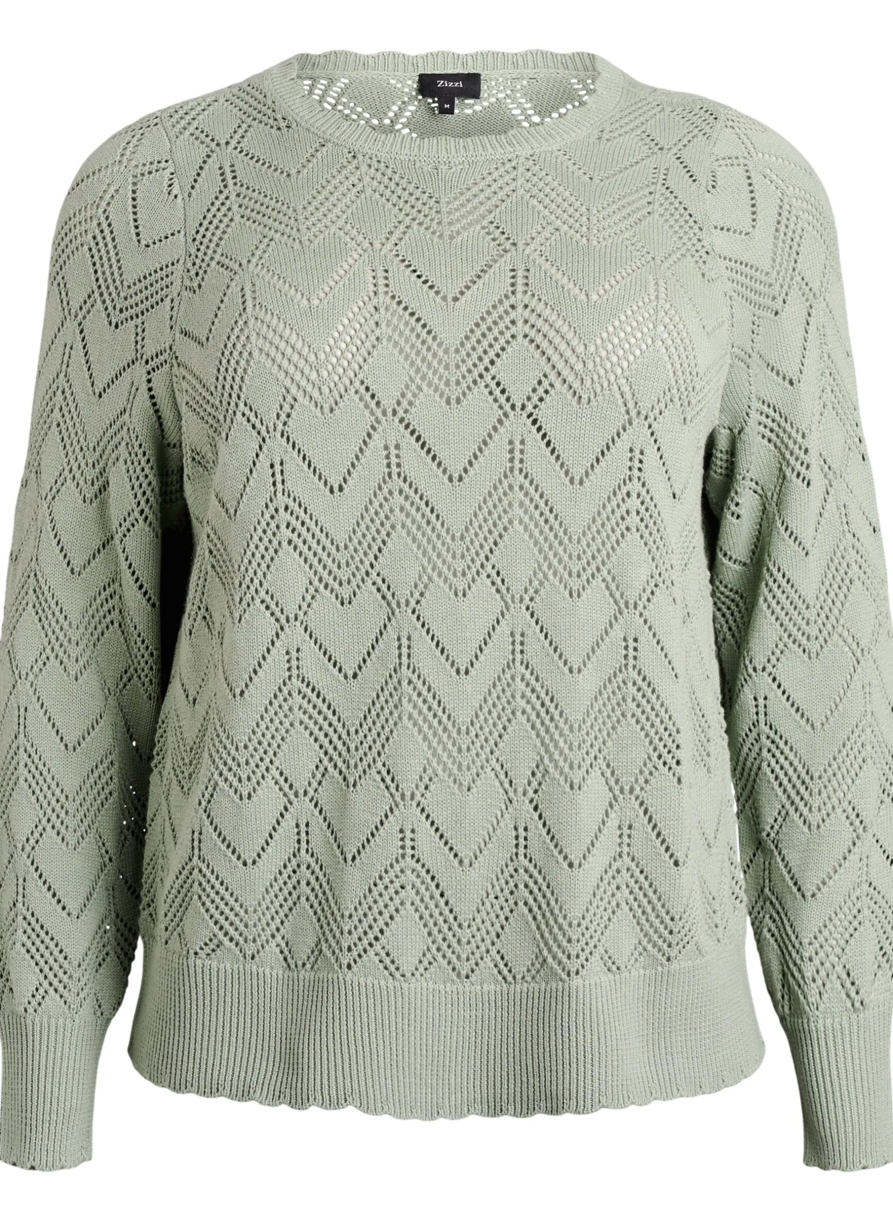 Gemusterte Strickbluse mit welligem Rand und Rundhalsausschnitt