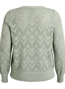 Gemusterte Strickbluse mit welligem Rand und Rundhalsausschnitt