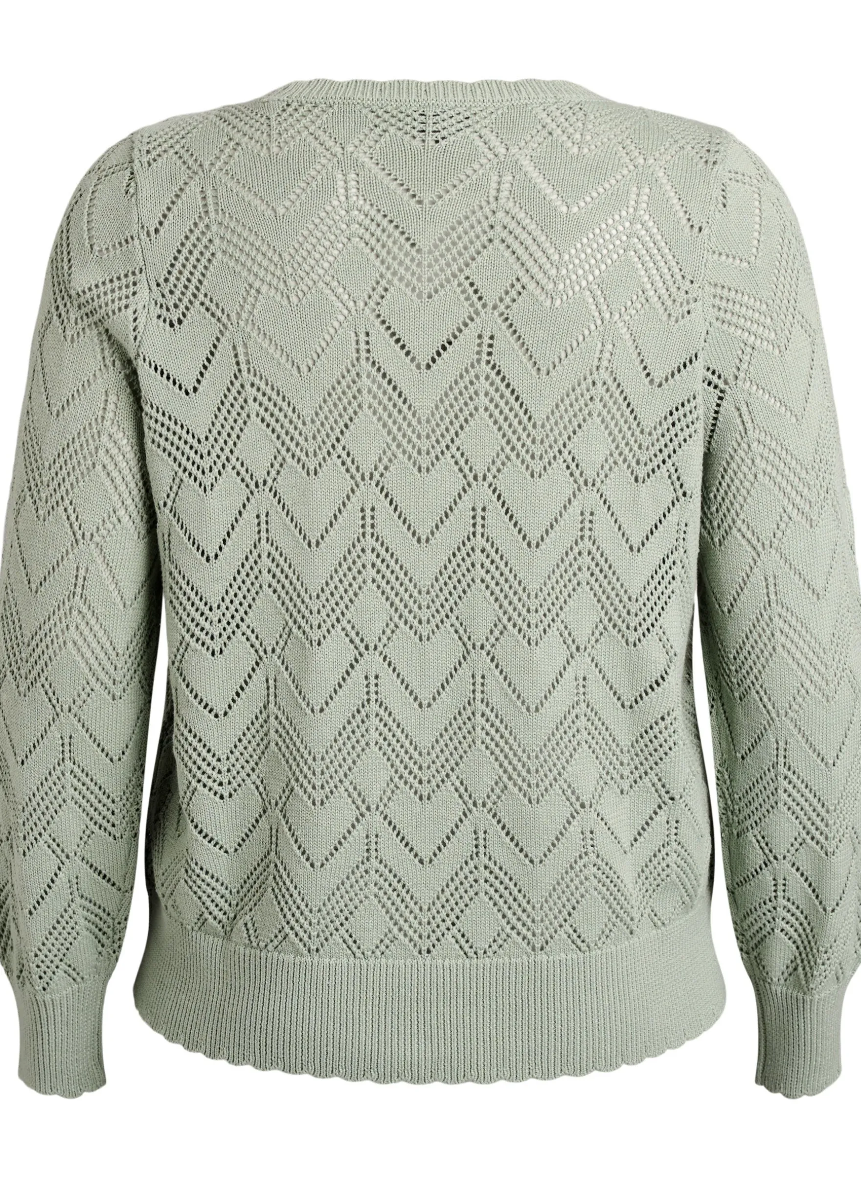 Gemusterte Strickbluse mit welligem Rand und Rundhalsausschnitt