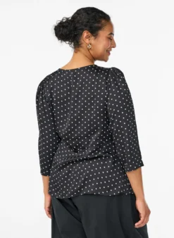 Gepunktete Bluse mit Bindeband und 3/4-Ärmeln