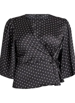 Gepunktete Bluse mit Bindeband und 3/4-Ärmeln