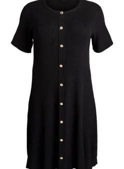 Geripptes Kleid mit Zierknöpfen und kurzen Ärmeln