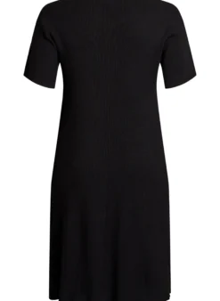 Geripptes Kleid mit Zierknöpfen und kurzen Ärmeln