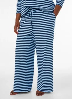 Gestreifte Schlafanzughose mit hoher Taille und weiten Beinen